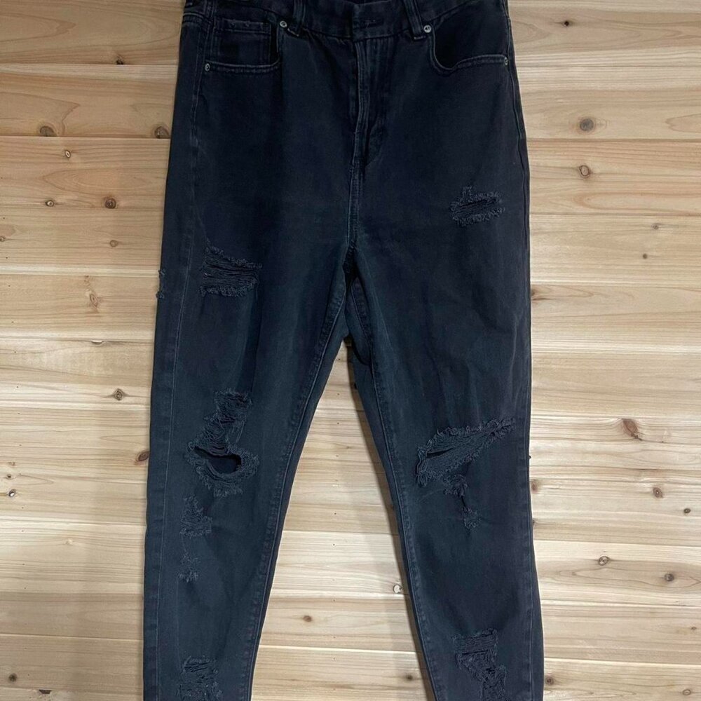 Black Distressed Denim Mom Jeans